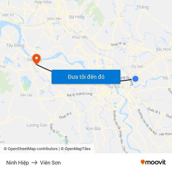 Ninh Hiệp to Viên Sơn map