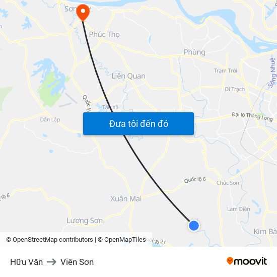 Hữu Văn to Viên Sơn map