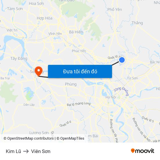 Kim Lũ to Viên Sơn map