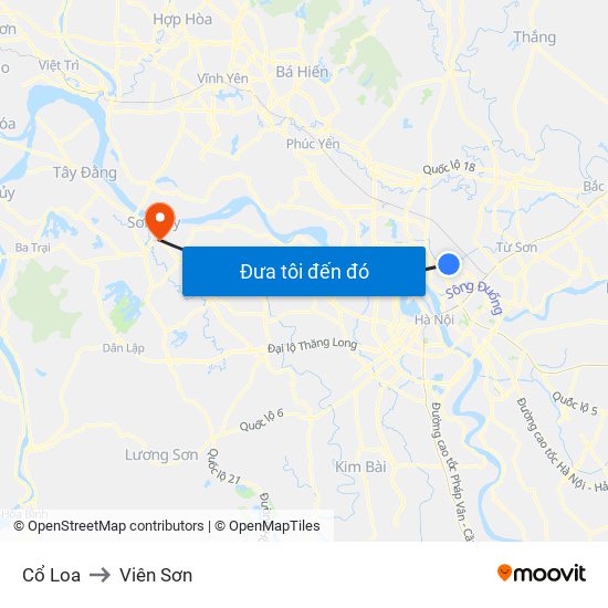 Cổ Loa to Viên Sơn map