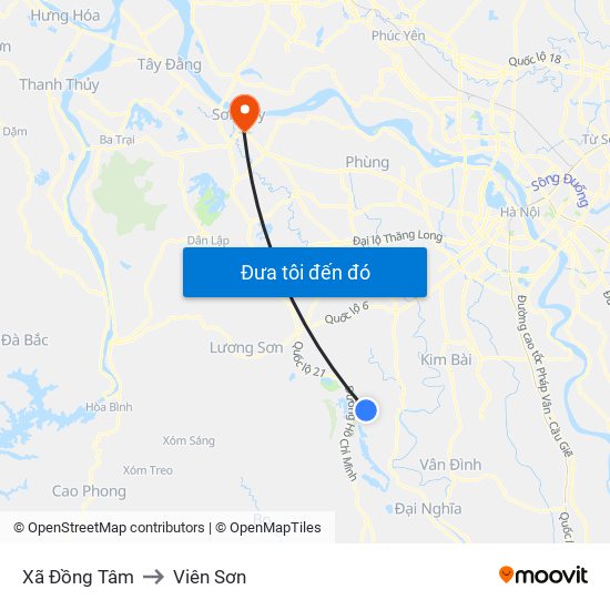 Xã Đồng Tâm to Viên Sơn map