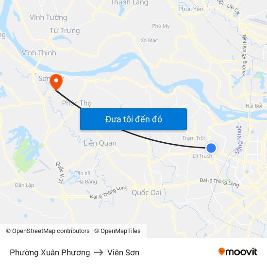 Phường Xuân Phương to Viên Sơn map