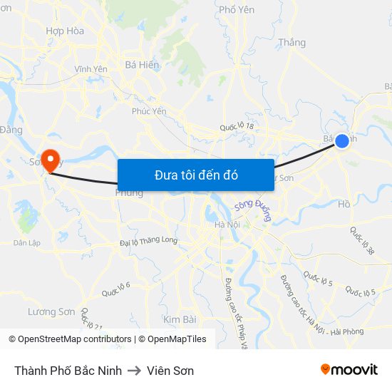 Thành Phố Bắc Ninh to Viên Sơn map