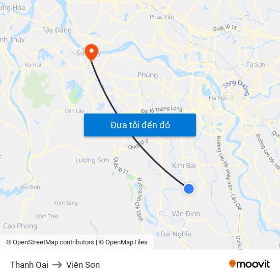 Thanh Oai to Viên Sơn map