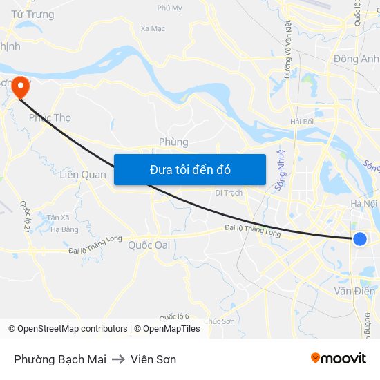 Phường Bạch Mai to Viên Sơn map
