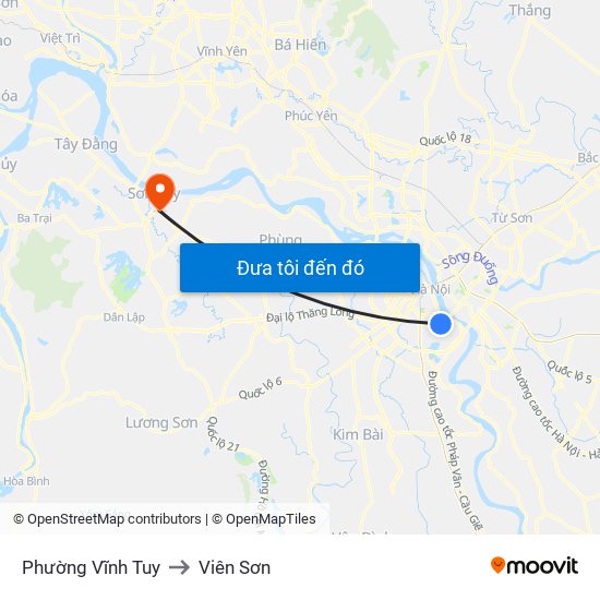 Phường Vĩnh Tuy to Viên Sơn map