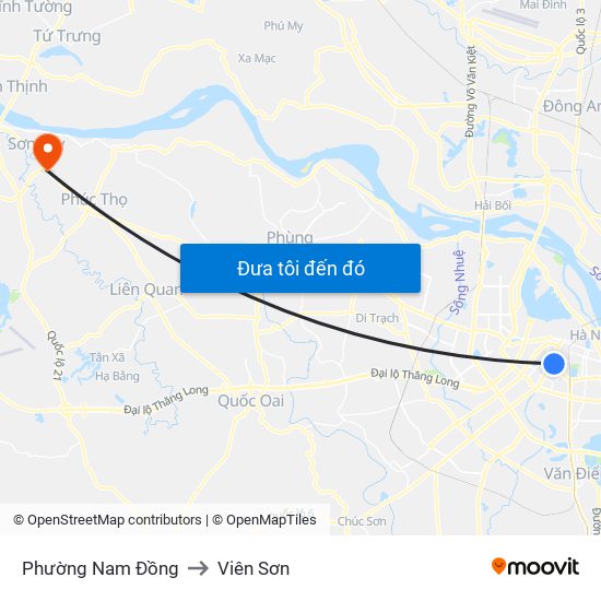 Phường Nam Đồng to Viên Sơn map