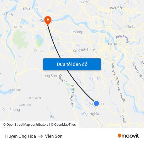 Huyện Ứng Hòa to Viên Sơn map