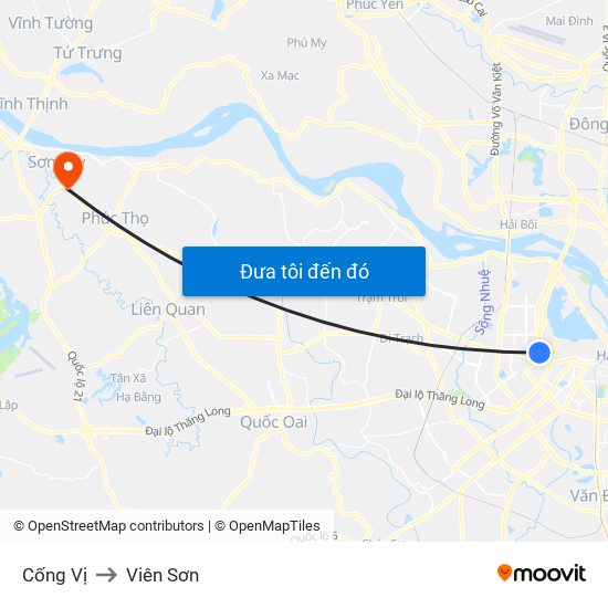 Cống Vị to Viên Sơn map