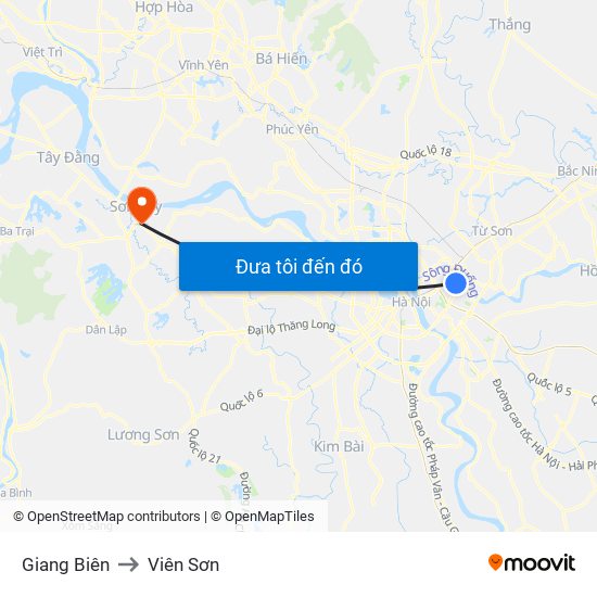 Giang Biên to Viên Sơn map