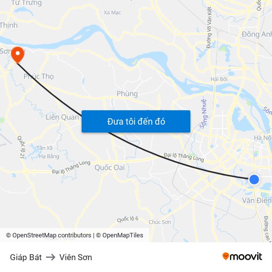 Giáp Bát to Viên Sơn map