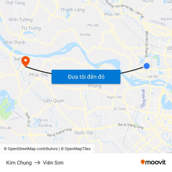 Kim Chung to Viên Sơn map