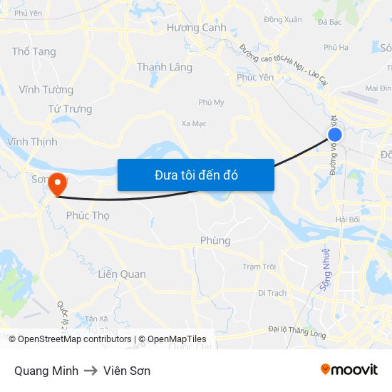 Quang Minh to Viên Sơn map