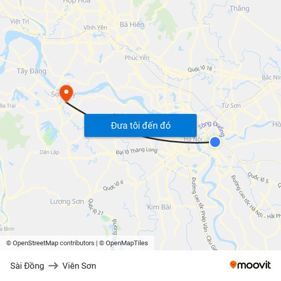 Sài Đồng to Viên Sơn map