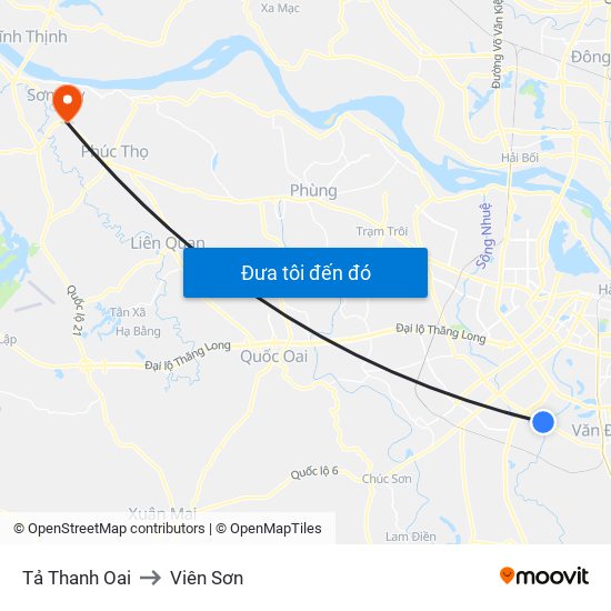 Tả Thanh Oai to Viên Sơn map