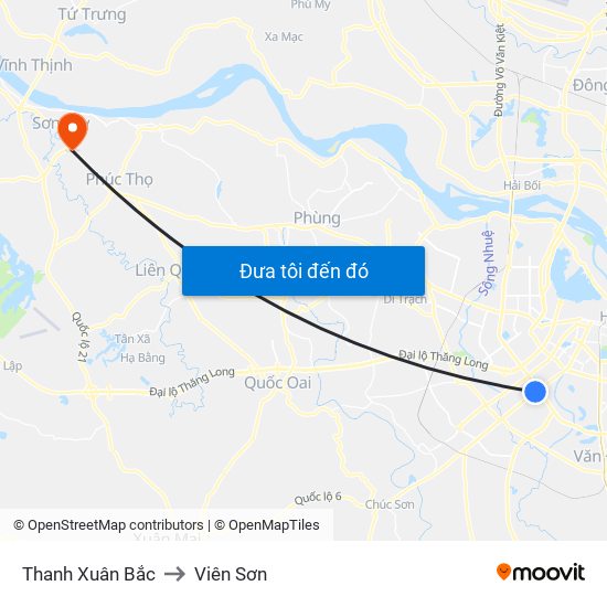 Thanh Xuân Bắc to Viên Sơn map