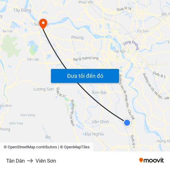 Tân Dân to Viên Sơn map