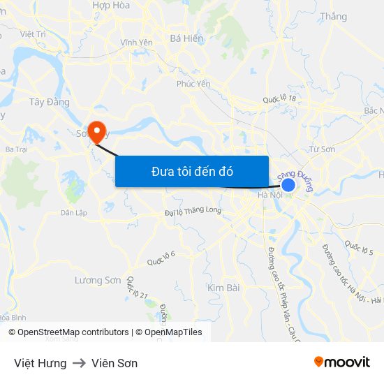 Việt Hưng to Viên Sơn map