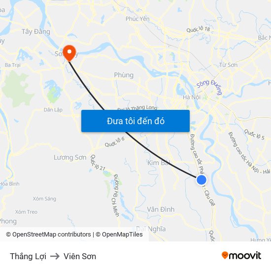 Thắng Lợi to Viên Sơn map