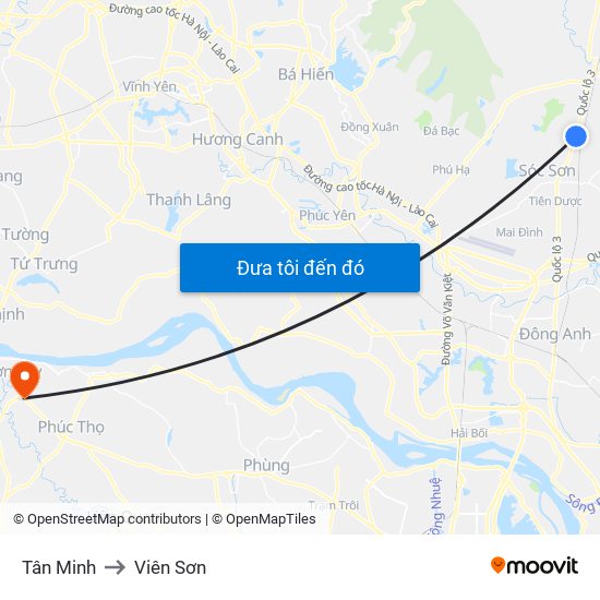 Tân Minh to Viên Sơn map
