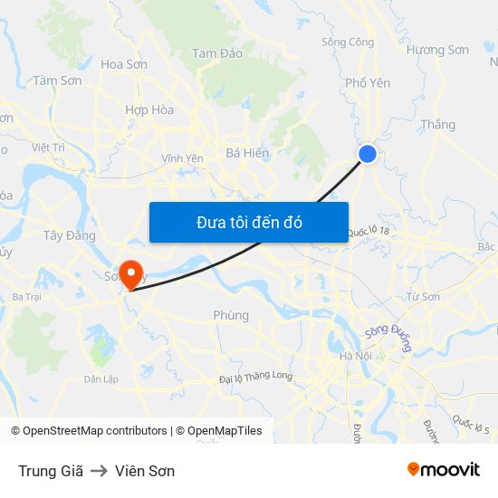 Trung Giã to Viên Sơn map