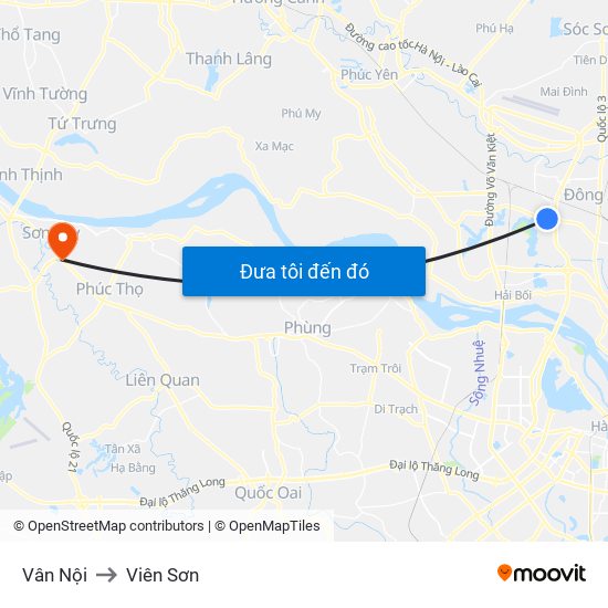 Vân Nội to Viên Sơn map