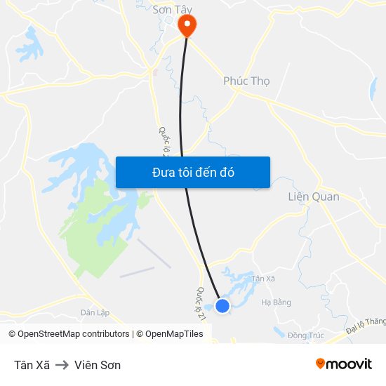 Tân Xã to Viên Sơn map