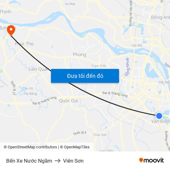 Bến Xe Nước Ngầm to Viên Sơn map