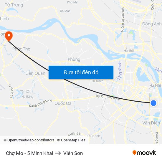 Chợ Mơ - 5 Minh Khai to Viên Sơn map