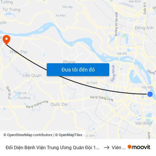 Đối Diện Bệnh Viện Trung Ương Quân Đội 108 - Trần Hưng Đạo to Viên Sơn map