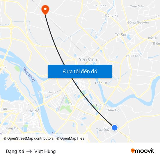 Đặng Xá to Việt Hùng map