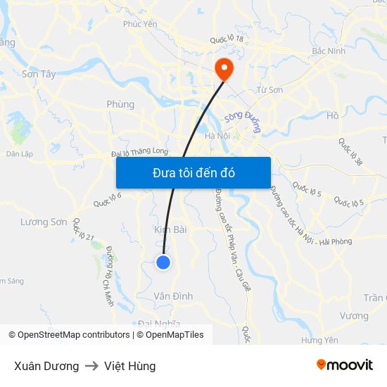 Xuân Dương to Việt Hùng map