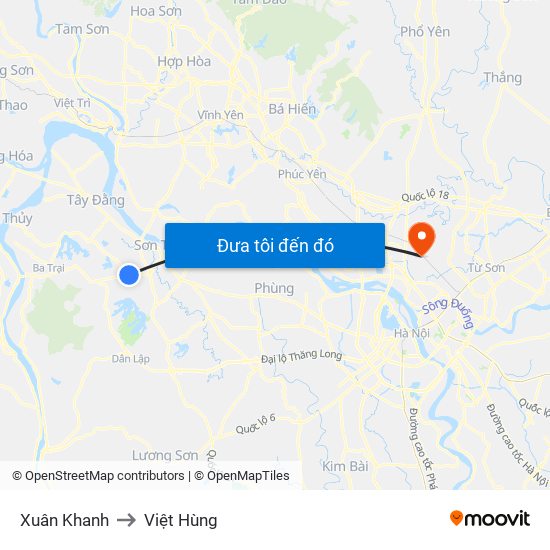 Xuân Khanh to Việt Hùng map