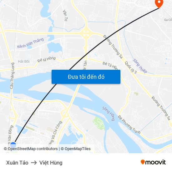 Xuân Tảo to Việt Hùng map