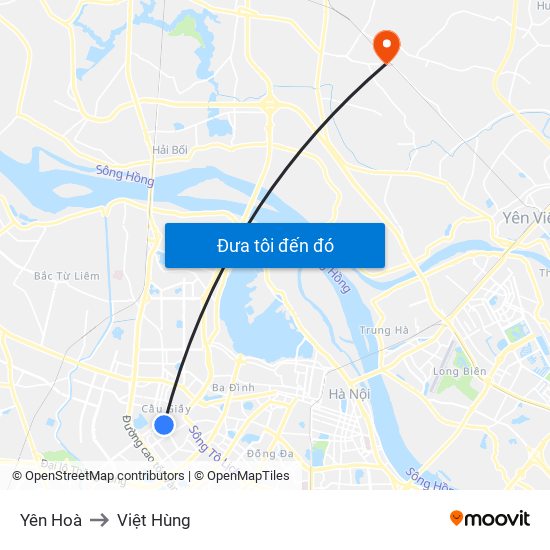 Yên Hoà to Việt Hùng map