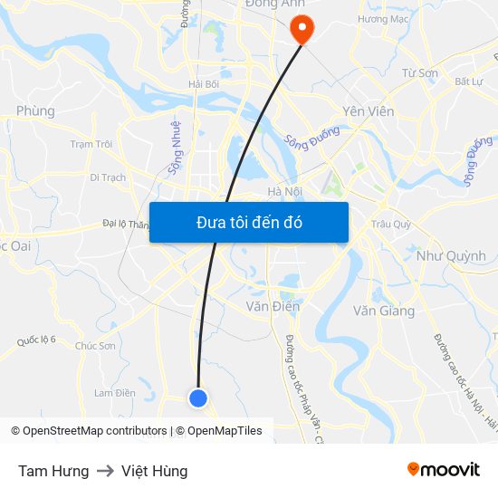 Tam Hưng to Việt Hùng map
