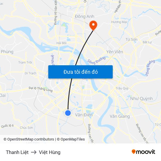Thanh Liệt to Việt Hùng map