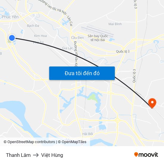Thanh Lâm to Việt Hùng map