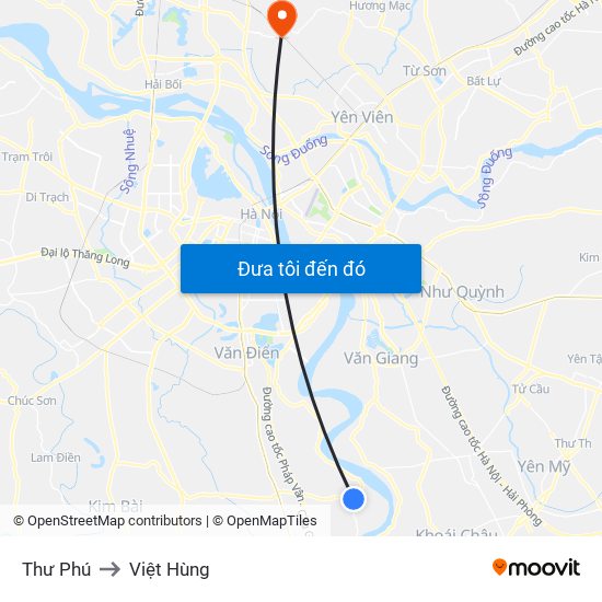 Thư Phú to Việt Hùng map