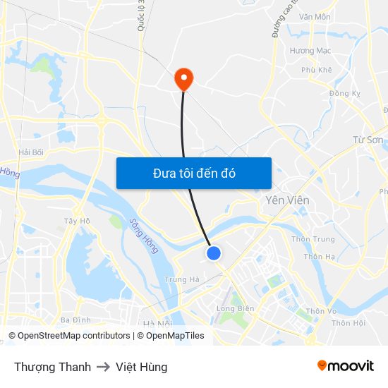 Thượng Thanh to Việt Hùng map