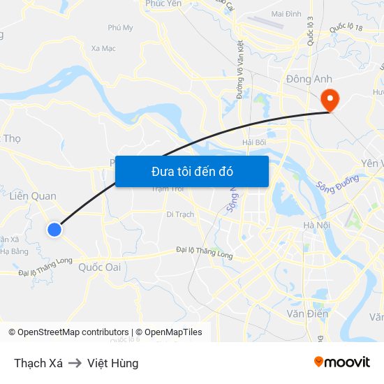 Thạch Xá to Việt Hùng map