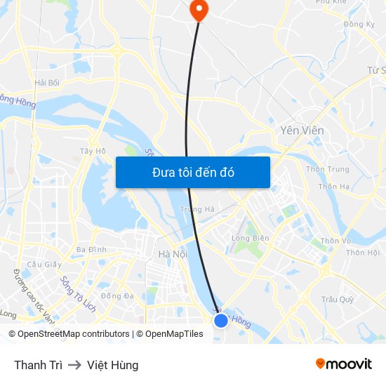 Thanh Trì to Việt Hùng map