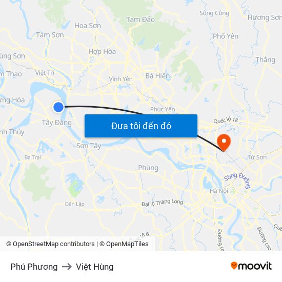 Phú Phương to Việt Hùng map