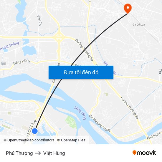 Phú Thượng to Việt Hùng map