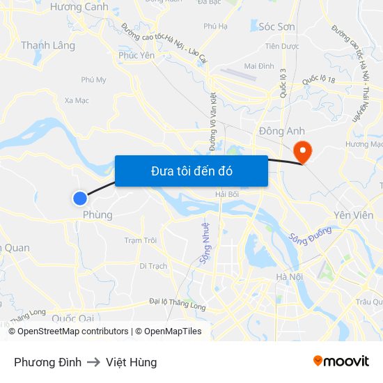 Phương Đình to Việt Hùng map