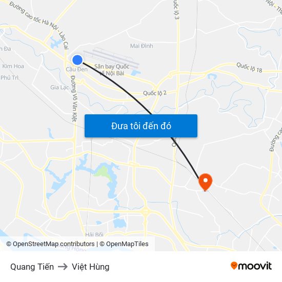 Quang Tiến to Việt Hùng map