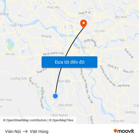 Viên Nội to Việt Hùng map