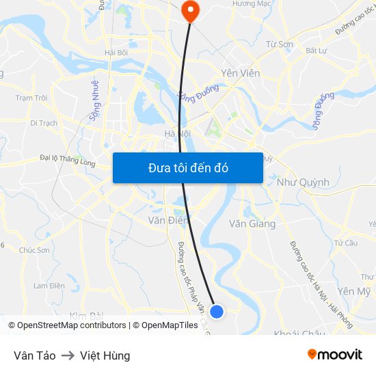 Vân Tảo to Việt Hùng map