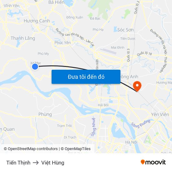 Tiến Thịnh to Việt Hùng map