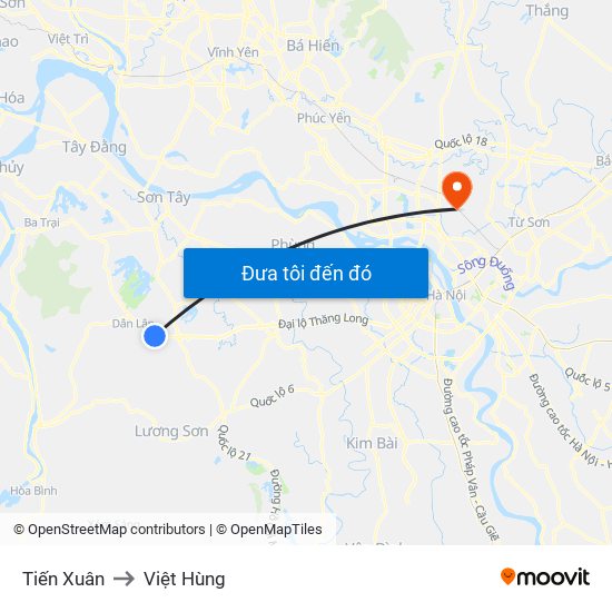 Tiến Xuân to Việt Hùng map